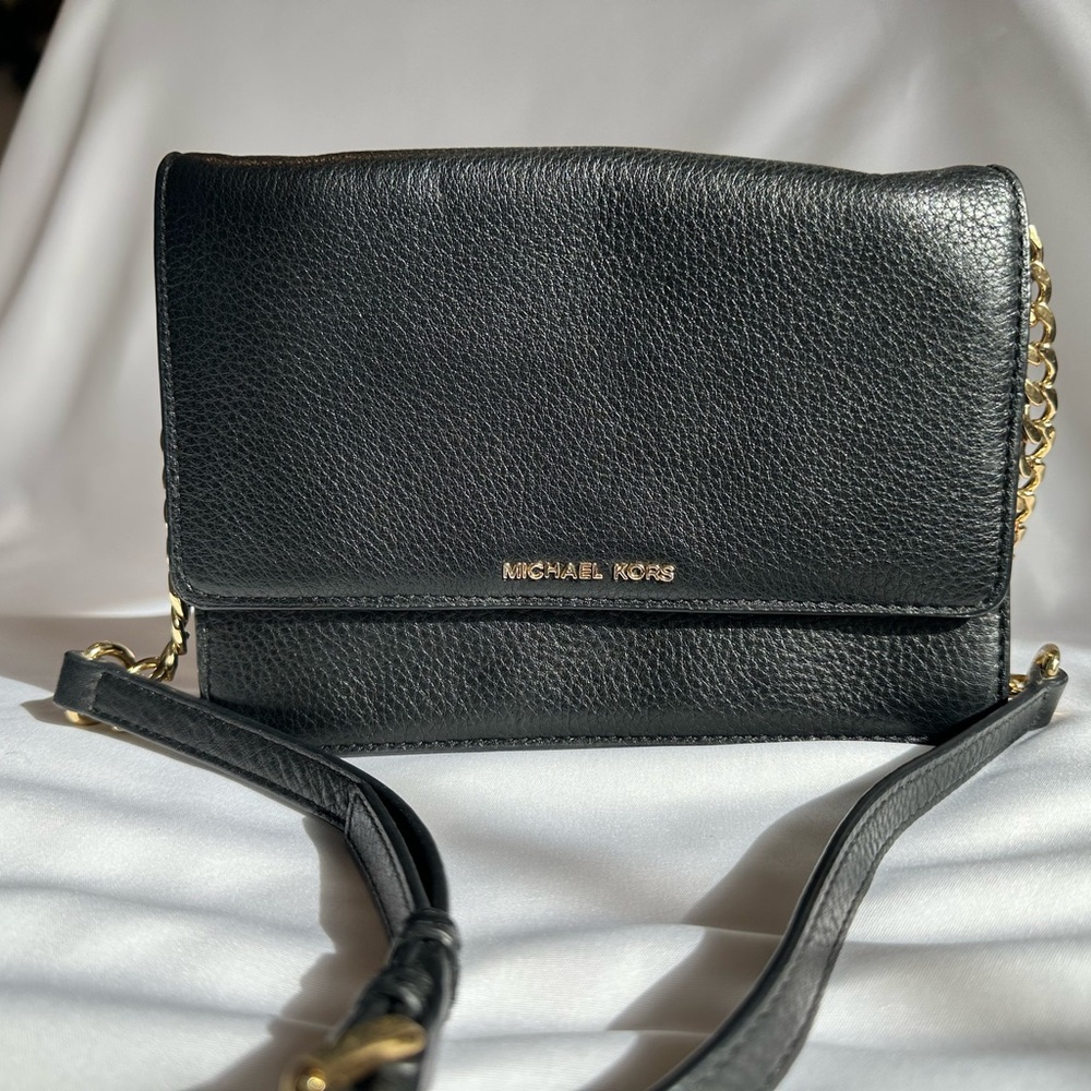 Michael Kors Black Crossbody Bag with Gold Accents